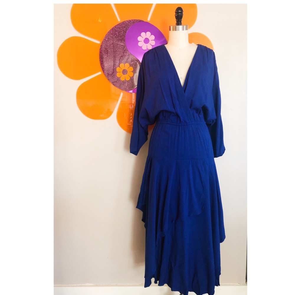 Vintage 80s PHOEBE Indigo Dolman Sleeve Dress
